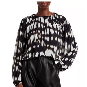 Bella Dahl Black & White Abstract Print Long Sleeve Blouse